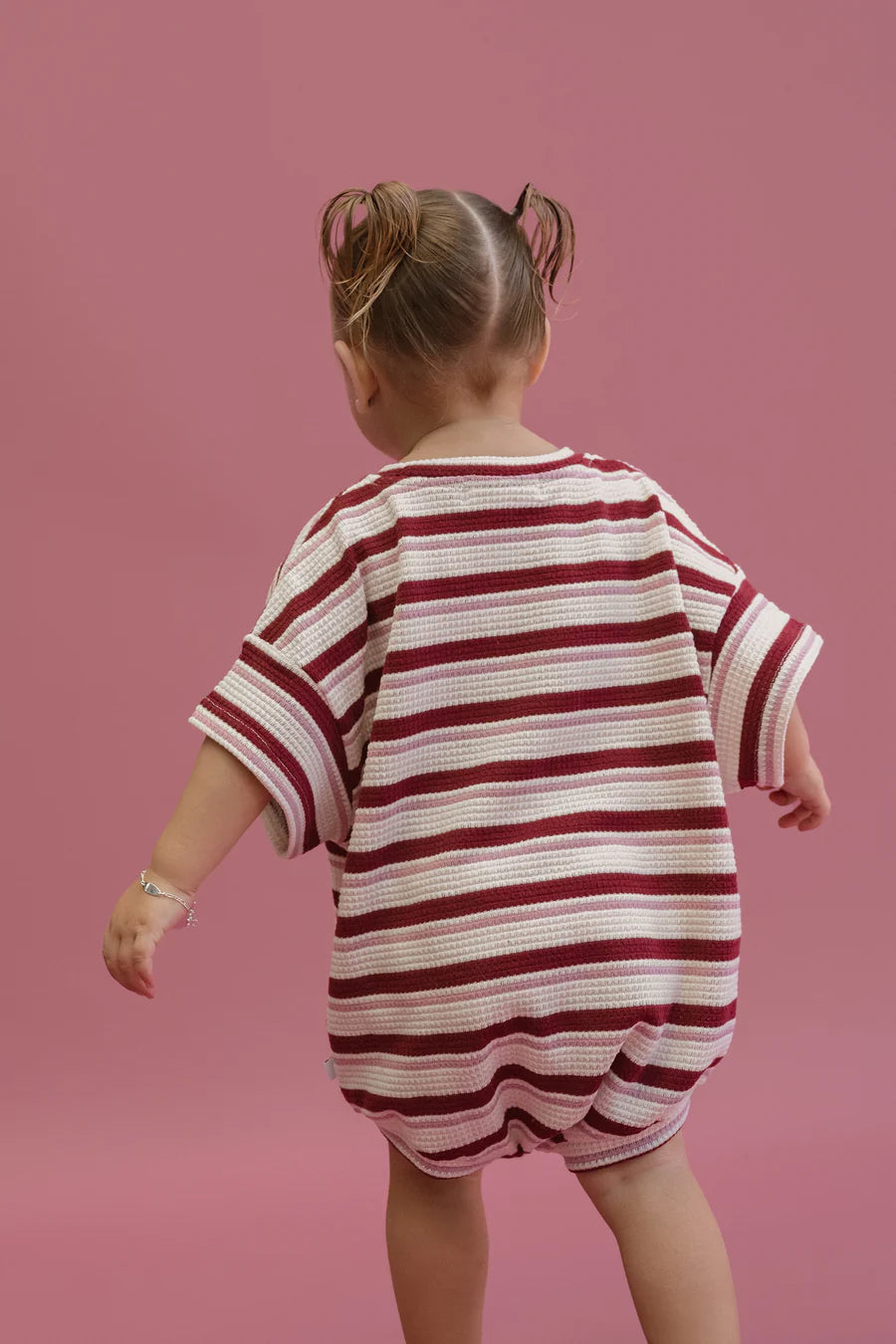 半袖ロンパース - Pomegranate Stripe Knitted Tshirt Romper