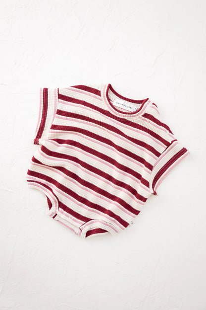 半袖ロンパース - Pomegranate Stripe Knitted Tshirt Romper
