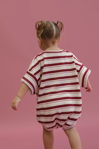 半袖ロンパース - Pomegranate Stripe Knitted Tshirt Romper