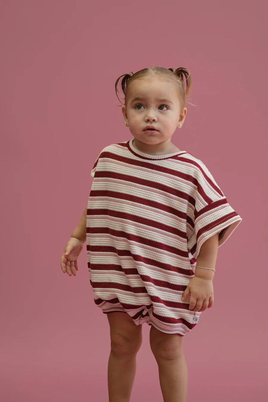 半袖ロンパース - Pomegranate Stripe Knitted Tshirt Romper