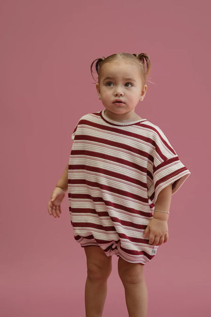 半袖ロンパース - Pomegranate Stripe Knitted Tshirt Romper