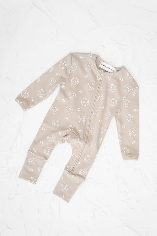 長袖ロンパース - Smiley Growsuit - Sand