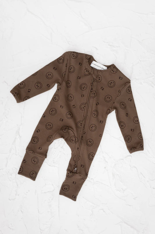 長袖ロンパース - Smiley Growsuit - Cocoa