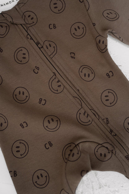 長袖ロンパース - Smiley Growsuit - Cocoa