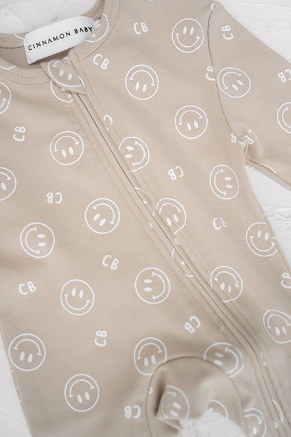 長袖ロンパース - Smiley Growsuit - Sand