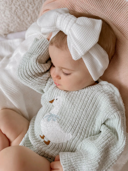 ニットロンパース - Goose Chunky Knit Romper - Periwinkle Blue