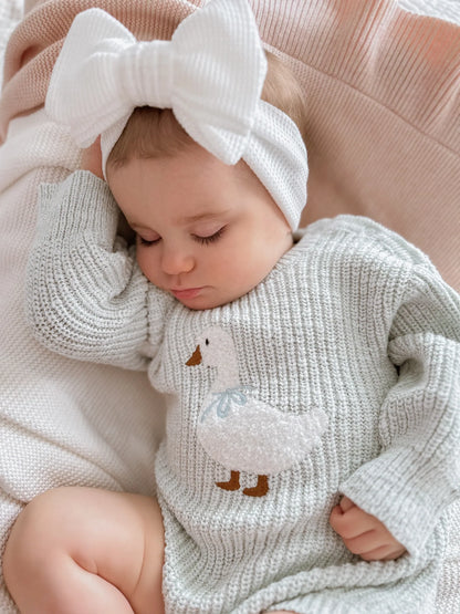 ニットロンパース - Goose Chunky Knit Romper - Periwinkle Blue