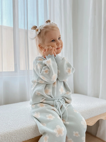 ニットセットアップ - Blue Daisy Knit Set - Long Sleeve