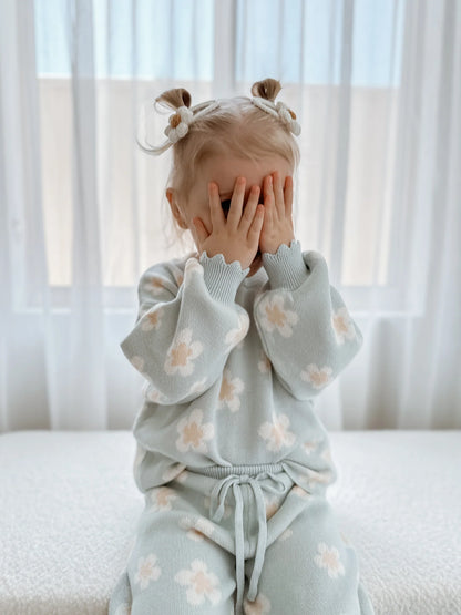 ニットセットアップ - Blue Daisy Knit Set - Long Sleeve