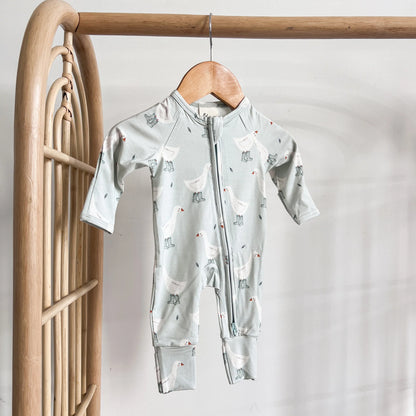 長袖ロンパース - Long Sleeve Bamboo Growsuit - Puddle Duck