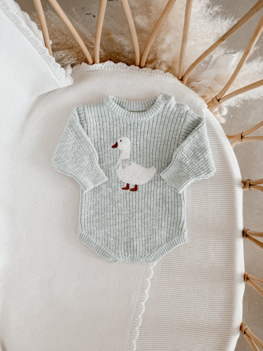 ニットロンパース - Goose Chunky Knit Romper - Periwinkle Blue