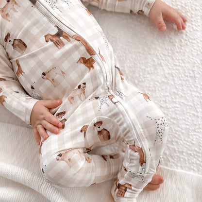 長袖ロンパース - Long Sleeve Bamboo Growsuit - Puppy Picnic