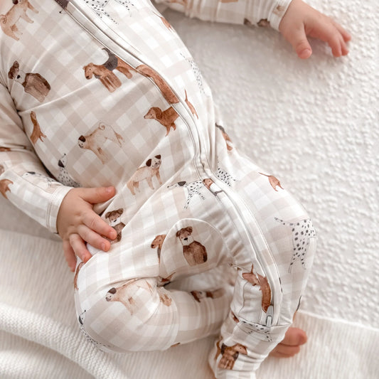 長袖ロンパース - Long Sleeve Bamboo Growsuit - Puppy Picnic